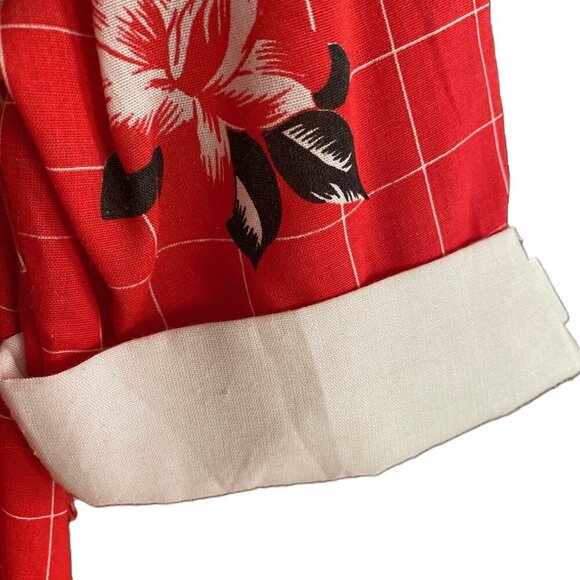 Vintage retro style midi dress floral and checkered print vibrant red - Picture 6 of 15